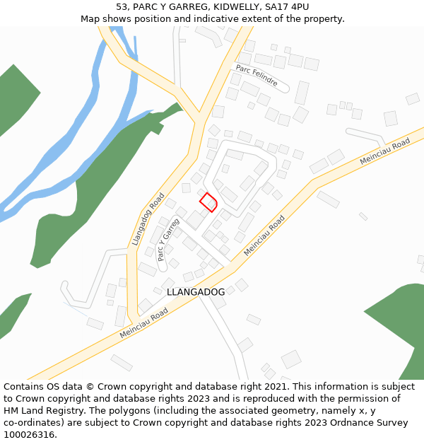 53, PARC Y GARREG, KIDWELLY, SA17 4PU: Location map and indicative extent of plot
