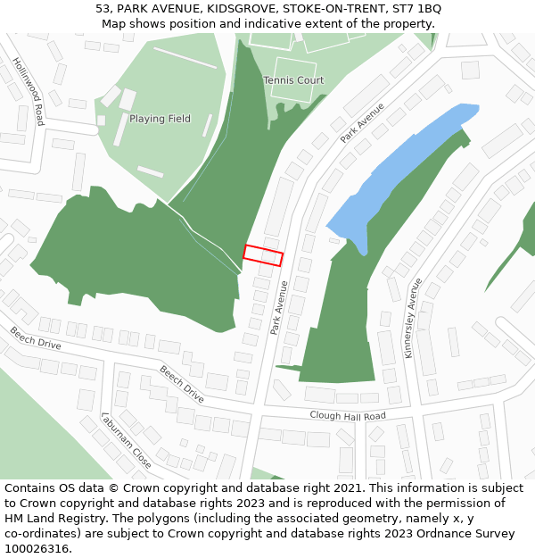 53, PARK AVENUE, KIDSGROVE, STOKE-ON-TRENT, ST7 1BQ: Location map and indicative extent of plot