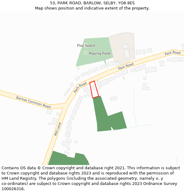 53, PARK ROAD, BARLOW, SELBY, YO8 8ES: Location map and indicative extent of plot