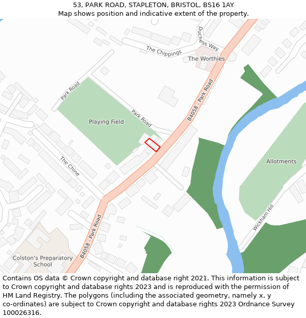 53, PARK ROAD, STAPLETON, BRISTOL, BS16 1AY: Location map and indicative extent of plot