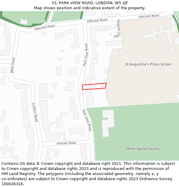 53, PARK VIEW ROAD, LONDON, W5 2JF: Location map and indicative extent of plot