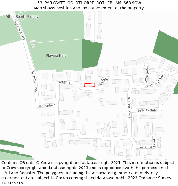 53, PARKGATE, GOLDTHORPE, ROTHERHAM, S63 9GW: Location map and indicative extent of plot