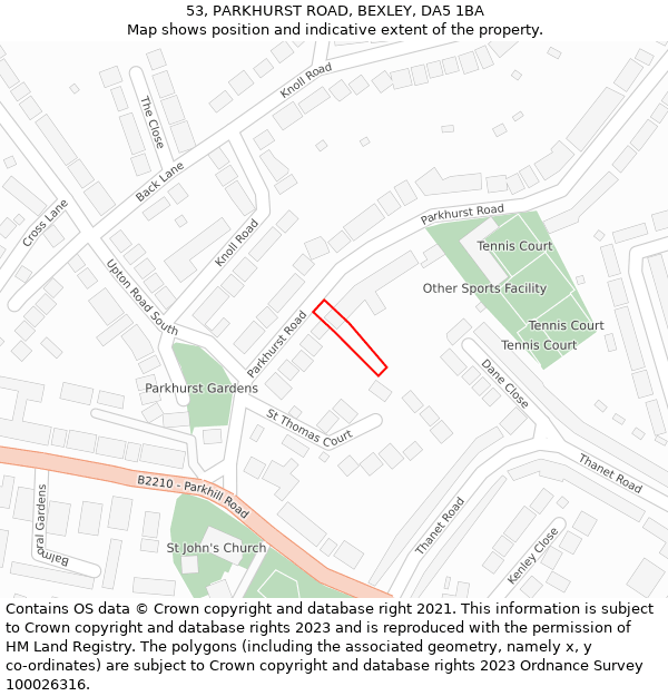 53, PARKHURST ROAD, BEXLEY, DA5 1BA: Location map and indicative extent of plot