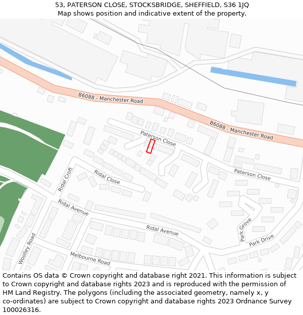 53, PATERSON CLOSE, STOCKSBRIDGE, SHEFFIELD, S36 1JQ: Location map and indicative extent of plot