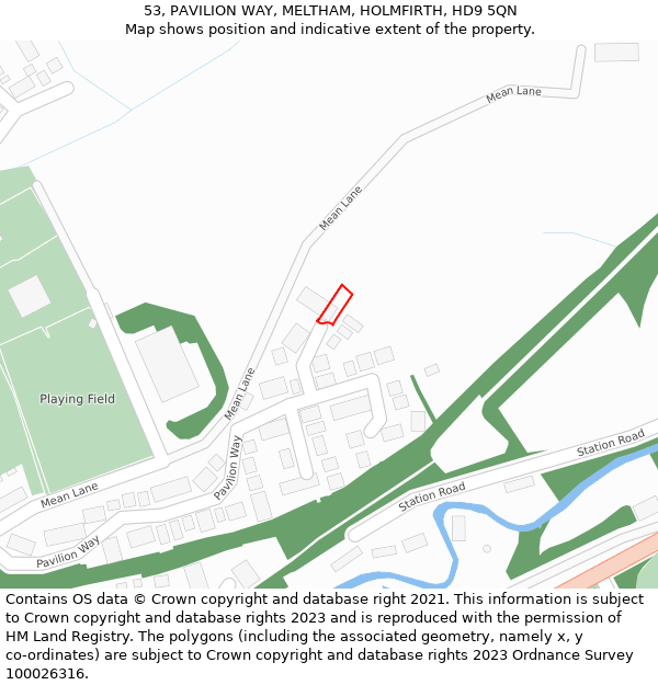 53, PAVILION WAY, MELTHAM, HOLMFIRTH, HD9 5QN: Location map and indicative extent of plot