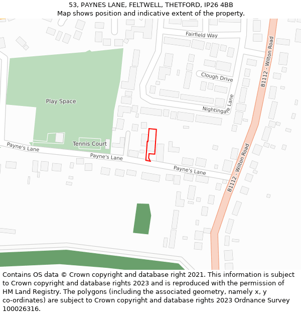 53, PAYNES LANE, FELTWELL, THETFORD, IP26 4BB: Location map and indicative extent of plot