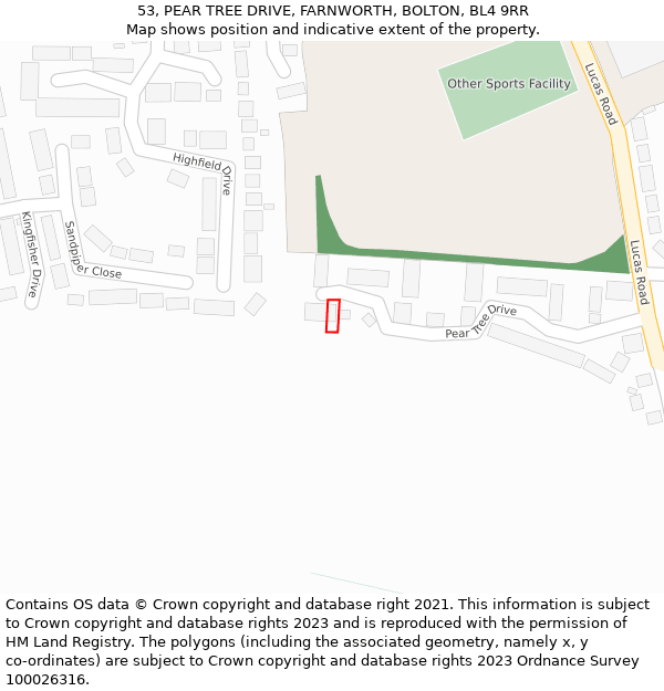 53, PEAR TREE DRIVE, FARNWORTH, BOLTON, BL4 9RR: Location map and indicative extent of plot