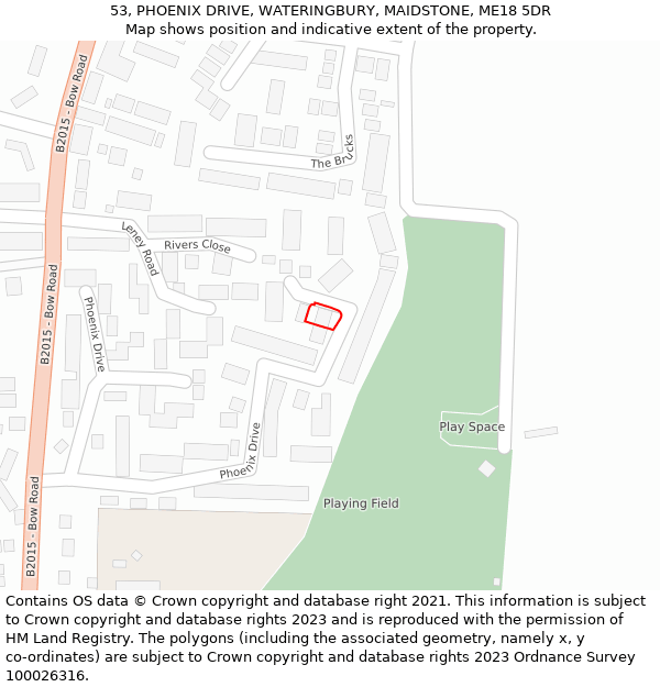 53, PHOENIX DRIVE, WATERINGBURY, MAIDSTONE, ME18 5DR: Location map and indicative extent of plot