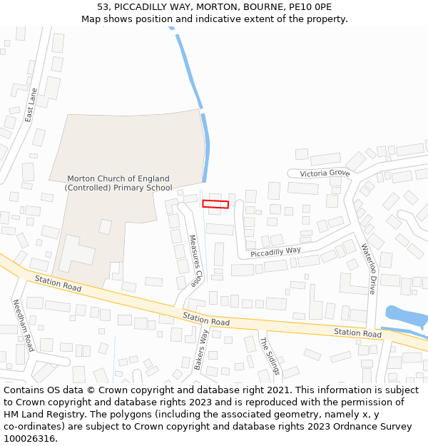 53, PICCADILLY WAY, MORTON, BOURNE, PE10 0PE: Location map and indicative extent of plot