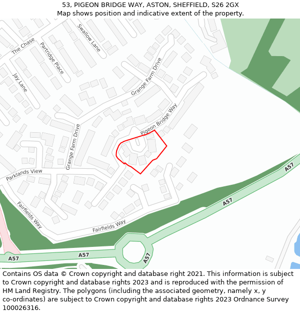 53, PIGEON BRIDGE WAY, ASTON, SHEFFIELD, S26 2GX: Location map and indicative extent of plot
