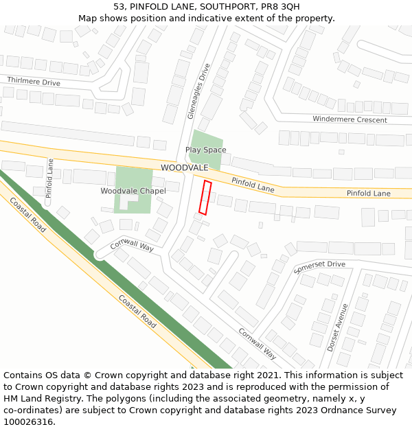 53, PINFOLD LANE, SOUTHPORT, PR8 3QH: Location map and indicative extent of plot