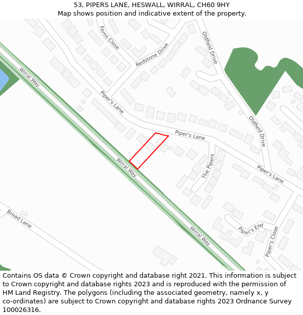 53, PIPERS LANE, HESWALL, WIRRAL, CH60 9HY: Location map and indicative extent of plot