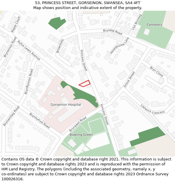 53, PRINCESS STREET, GORSEINON, SWANSEA, SA4 4FT: Location map and indicative extent of plot