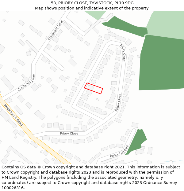 53, PRIORY CLOSE, TAVISTOCK, PL19 9DG: Location map and indicative extent of plot