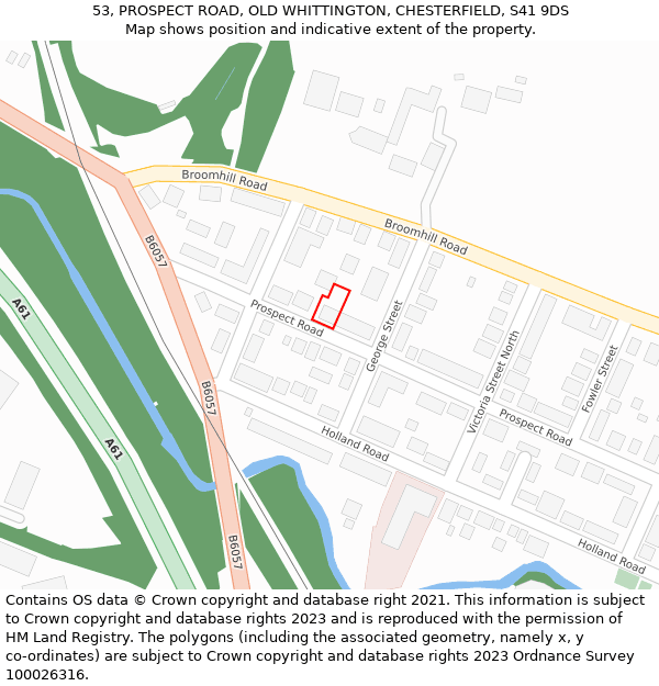 53, PROSPECT ROAD, OLD WHITTINGTON, CHESTERFIELD, S41 9DS: Location map and indicative extent of plot