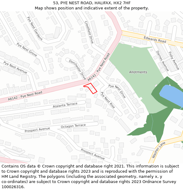 53, PYE NEST ROAD, HALIFAX, HX2 7HF: Location map and indicative extent of plot