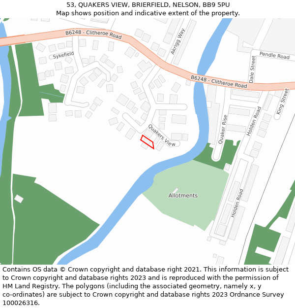 53, QUAKERS VIEW, BRIERFIELD, NELSON, BB9 5PU: Location map and indicative extent of plot
