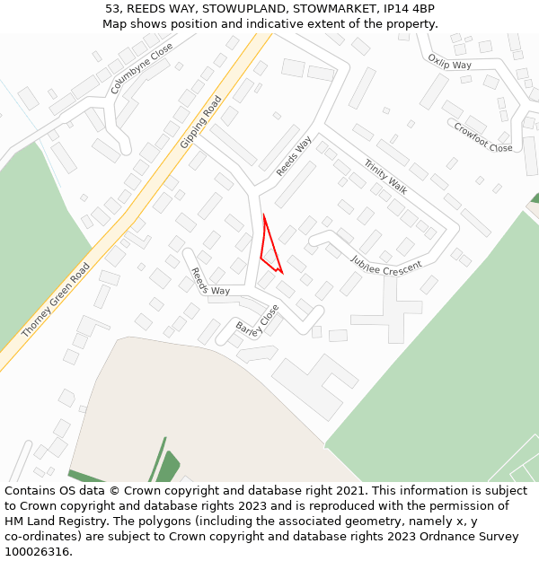 53, REEDS WAY, STOWUPLAND, STOWMARKET, IP14 4BP: Location map and indicative extent of plot