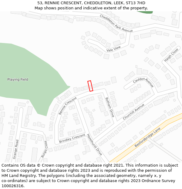 53, RENNIE CRESCENT, CHEDDLETON, LEEK, ST13 7HD: Location map and indicative extent of plot