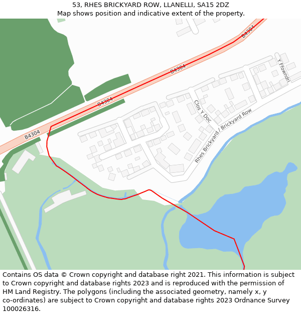 53, RHES BRICKYARD ROW, LLANELLI, SA15 2DZ: Location map and indicative extent of plot