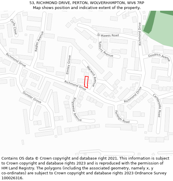 53, RICHMOND DRIVE, PERTON, WOLVERHAMPTON, WV6 7RP: Location map and indicative extent of plot