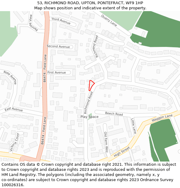 53, RICHMOND ROAD, UPTON, PONTEFRACT, WF9 1HP: Location map and indicative extent of plot