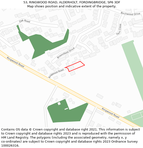 53, RINGWOOD ROAD, ALDERHOLT, FORDINGBRIDGE, SP6 3DF: Location map and indicative extent of plot