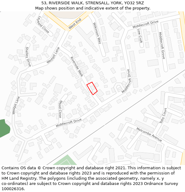 53, RIVERSIDE WALK, STRENSALL, YORK, YO32 5RZ: Location map and indicative extent of plot