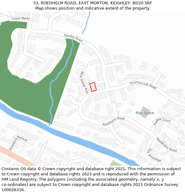 53, ROEDHELM ROAD, EAST MORTON, KEIGHLEY, BD20 5RF: Location map and indicative extent of plot