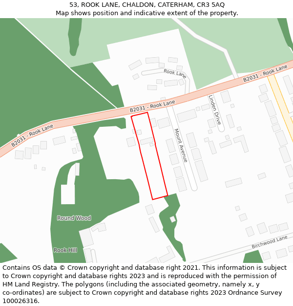 53, ROOK LANE, CHALDON, CATERHAM, CR3 5AQ: Location map and indicative extent of plot