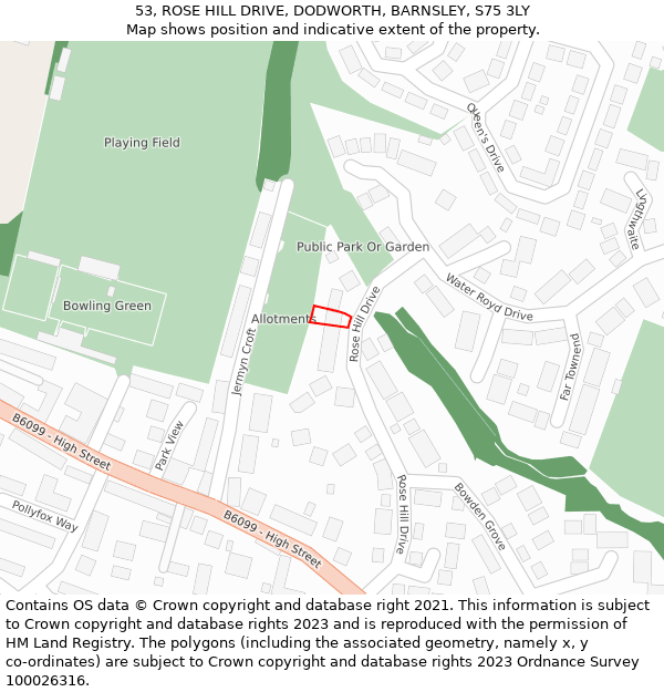 53, ROSE HILL DRIVE, DODWORTH, BARNSLEY, S75 3LY: Location map and indicative extent of plot