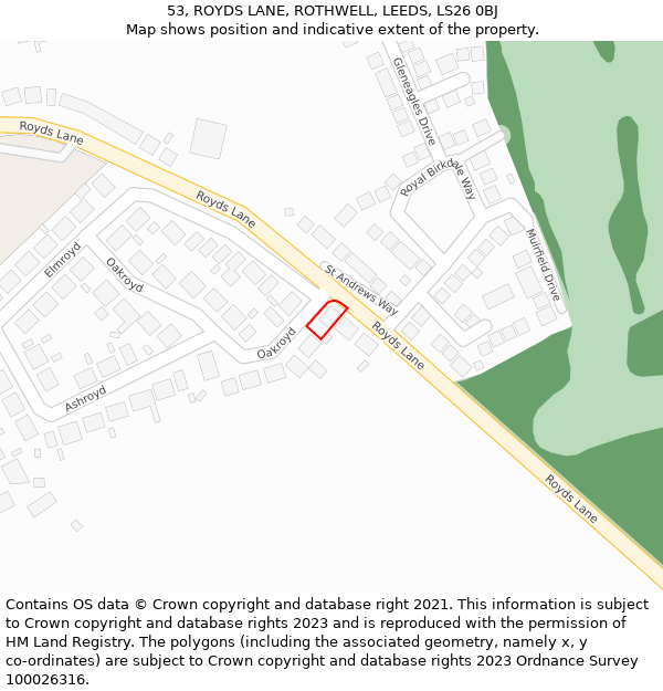 53, ROYDS LANE, ROTHWELL, LEEDS, LS26 0BJ: Location map and indicative extent of plot