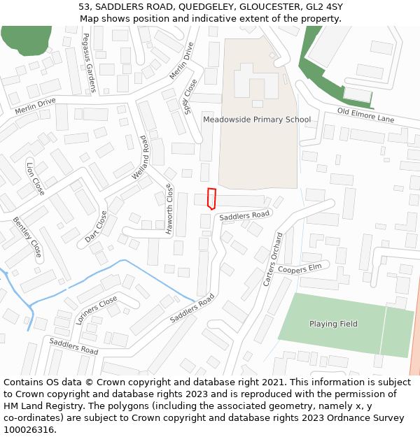 53, SADDLERS ROAD, QUEDGELEY, GLOUCESTER, GL2 4SY: Location map and indicative extent of plot