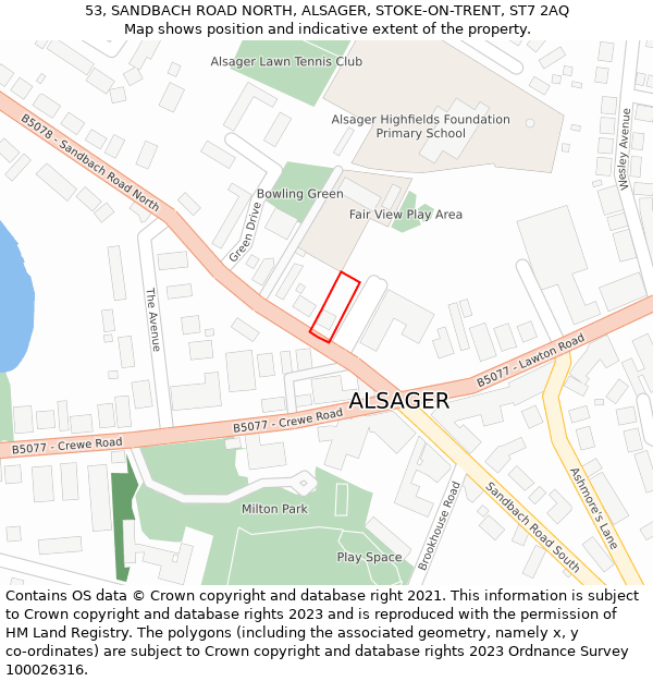 53, SANDBACH ROAD NORTH, ALSAGER, STOKE-ON-TRENT, ST7 2AQ: Location map and indicative extent of plot