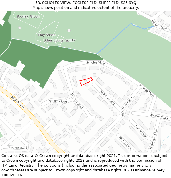 53, SCHOLES VIEW, ECCLESFIELD, SHEFFIELD, S35 9YQ: Location map and indicative extent of plot