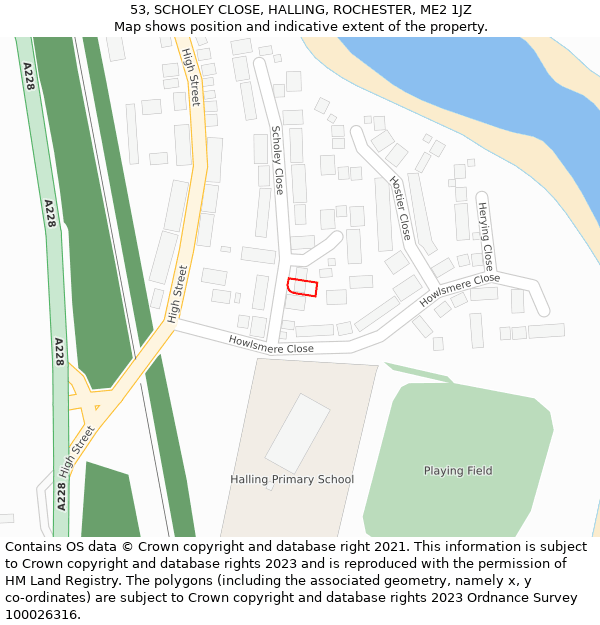 53, SCHOLEY CLOSE, HALLING, ROCHESTER, ME2 1JZ: Location map and indicative extent of plot