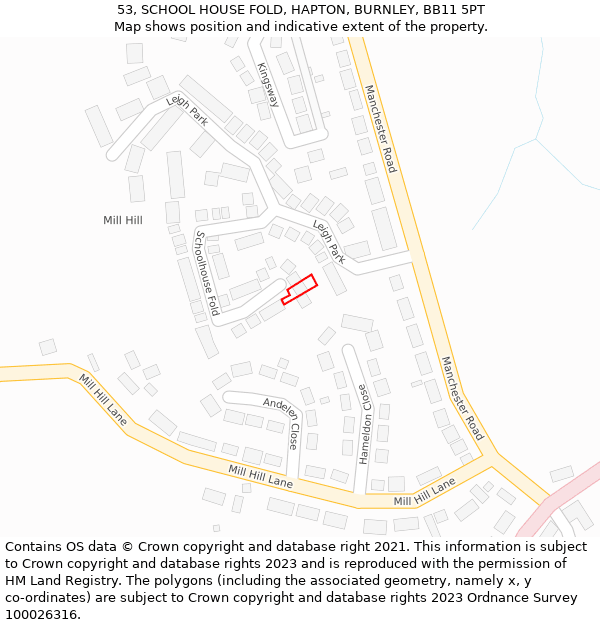 53, SCHOOL HOUSE FOLD, HAPTON, BURNLEY, BB11 5PT: Location map and indicative extent of plot