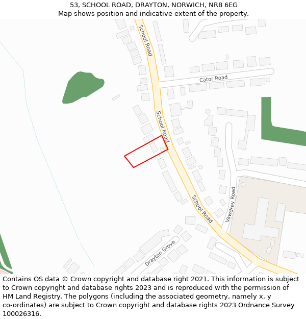 53, SCHOOL ROAD, DRAYTON, NORWICH, NR8 6EG: Location map and indicative extent of plot
