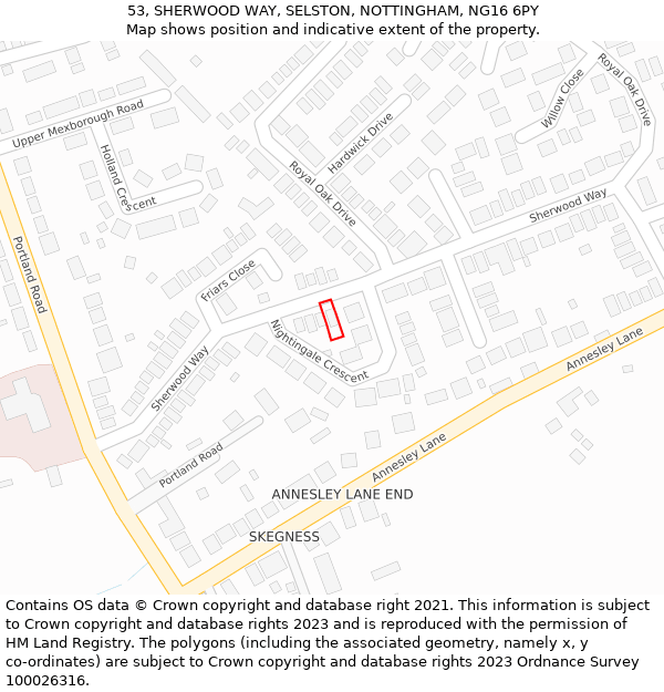 53, SHERWOOD WAY, SELSTON, NOTTINGHAM, NG16 6PY: Location map and indicative extent of plot