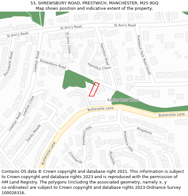 53, SHREWSBURY ROAD, PRESTWICH, MANCHESTER, M25 9GQ: Location map and indicative extent of plot