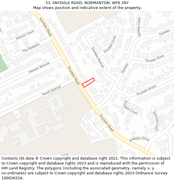 53, SNYDALE ROAD, NORMANTON, WF6 1NY: Location map and indicative extent of plot