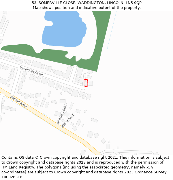 53, SOMERVILLE CLOSE, WADDINGTON, LINCOLN, LN5 9QP: Location map and indicative extent of plot