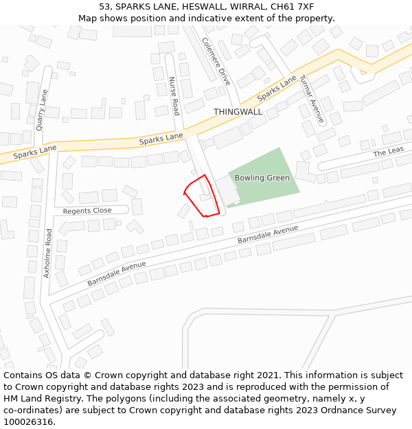 53, SPARKS LANE, HESWALL, WIRRAL, CH61 7XF: Location map and indicative extent of plot