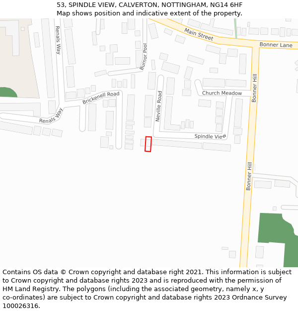 53, SPINDLE VIEW, CALVERTON, NOTTINGHAM, NG14 6HF: Location map and indicative extent of plot