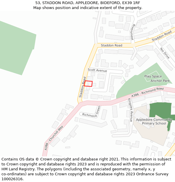 53, STADDON ROAD, APPLEDORE, BIDEFORD, EX39 1RF: Location map and indicative extent of plot