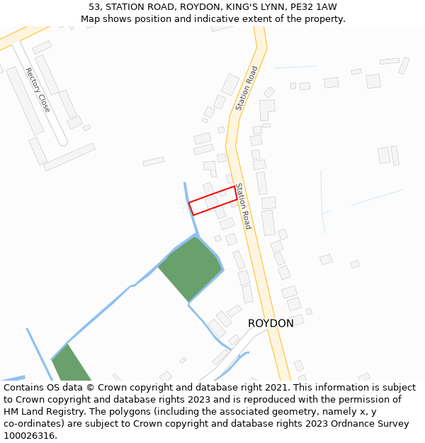 53, STATION ROAD, ROYDON, KING'S LYNN, PE32 1AW: Location map and indicative extent of plot