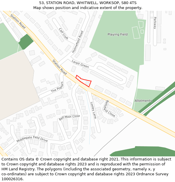 53, STATION ROAD, WHITWELL, WORKSOP, S80 4TS: Location map and indicative extent of plot