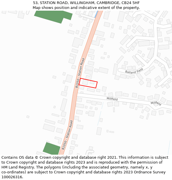 53, STATION ROAD, WILLINGHAM, CAMBRIDGE, CB24 5HF: Location map and indicative extent of plot