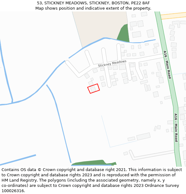 53, STICKNEY MEADOWS, STICKNEY, BOSTON, PE22 8AF: Location map and indicative extent of plot