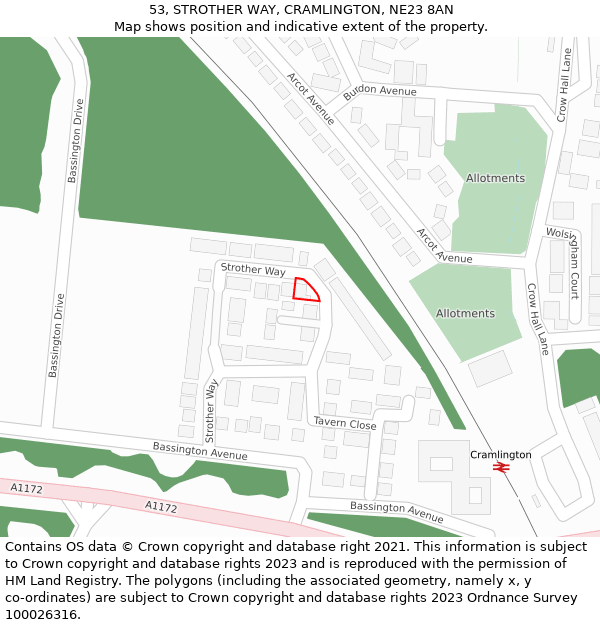 53, STROTHER WAY, CRAMLINGTON, NE23 8AN: Location map and indicative extent of plot